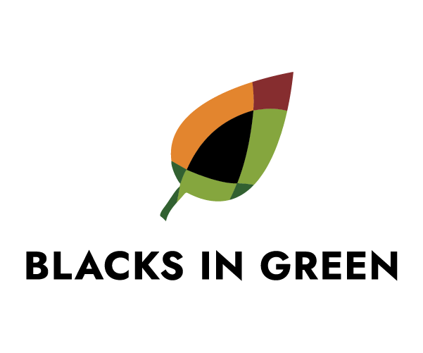 The Blacks in Green logo which is a multicolored leaf with greens, black, brown, and auburn. 