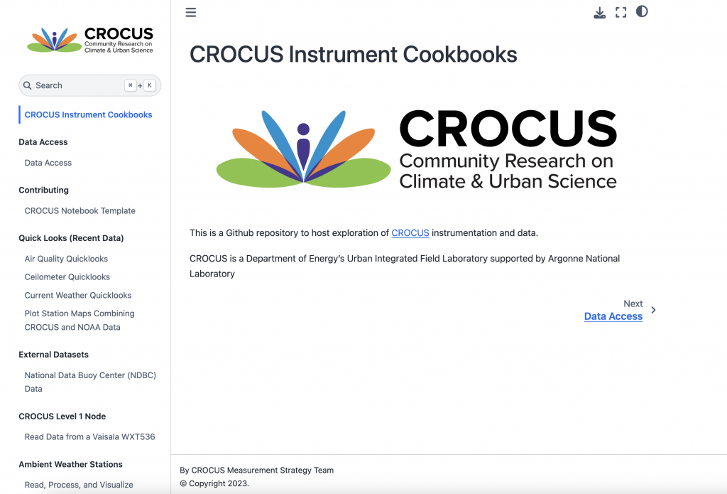 A screenshot of the Instrument Cookbook landing page